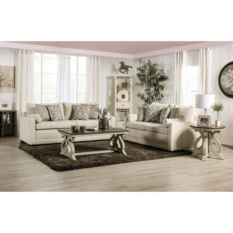 Canapé Breward transitionnel beige chenille recouvert de coussins par Furniture of America