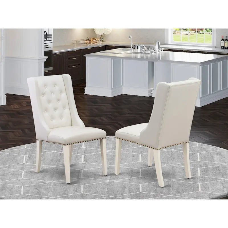Chaises de cuisine East West Furniture Parson - Chaises de salle à manger capitonnées à boutons et clous décoratifs, ensemble de 2, (Finition et revêtement)
