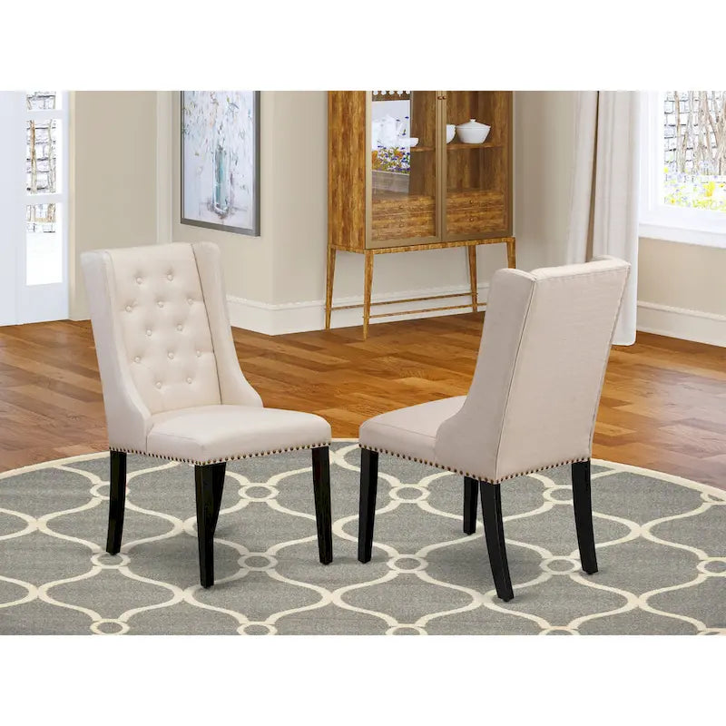 Chaises de cuisine East West Furniture Parson - Chaises de salle à manger capitonnées à boutons et clous décoratifs, ensemble de 2, (Finition et revêtement)