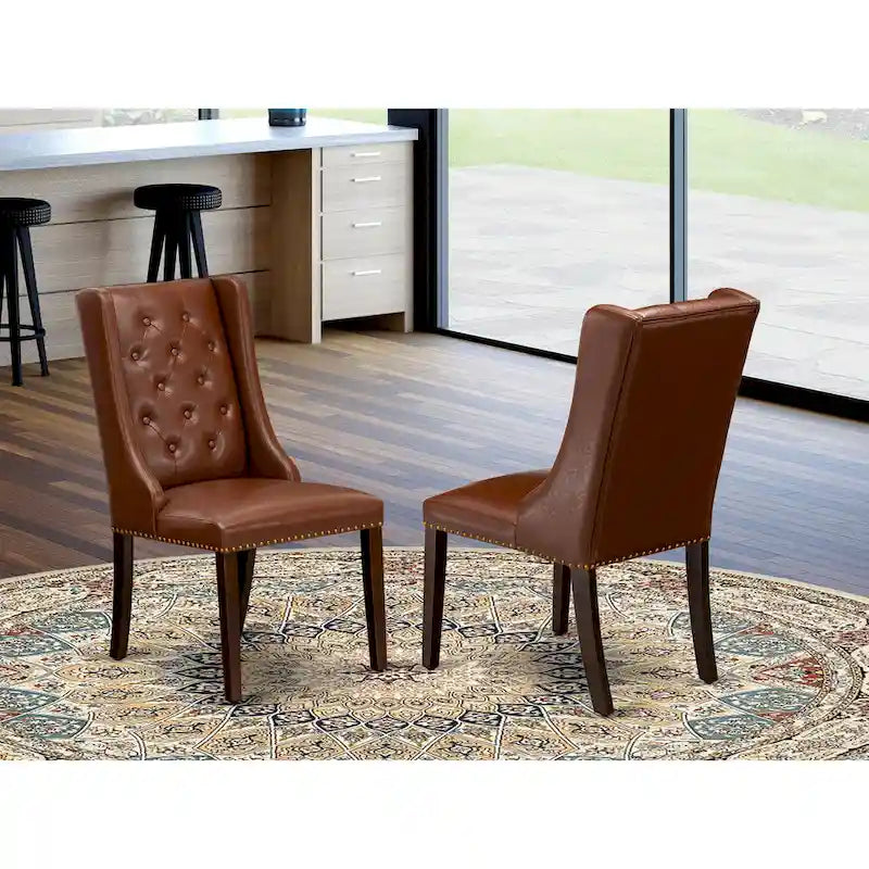 Chaises de cuisine East West Furniture Parson - Chaises de salle à manger capitonnées à boutons et clous décoratifs, ensemble de 2, (Finition et revêtement)