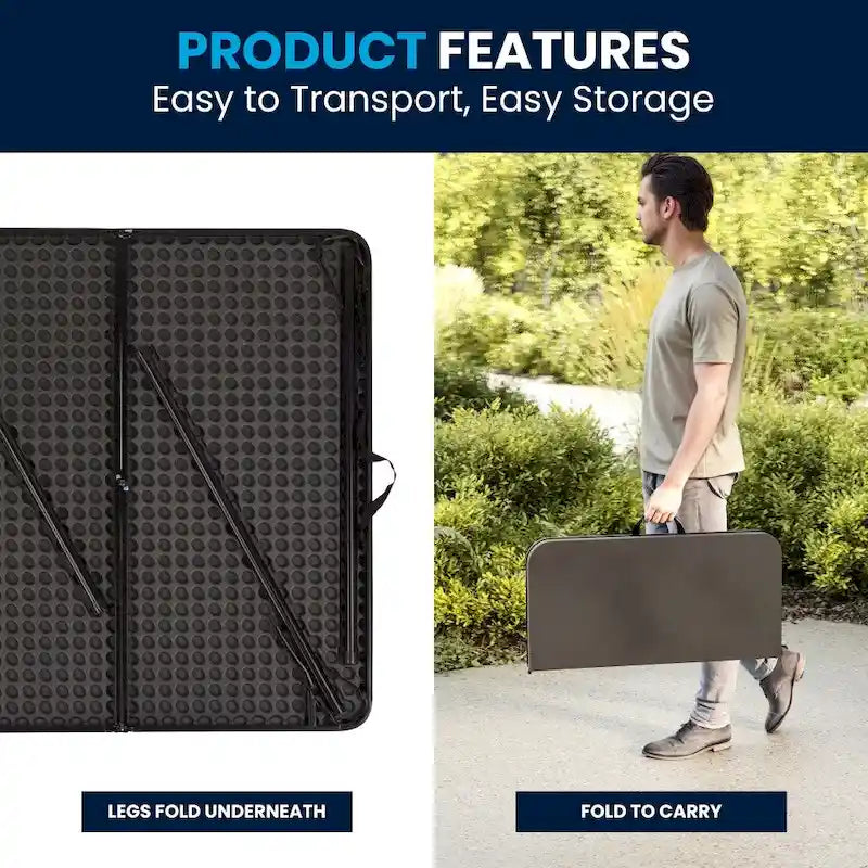 Table pliante carrée en plastique de 86 cm (2,83 pieds) avec poignée de transport