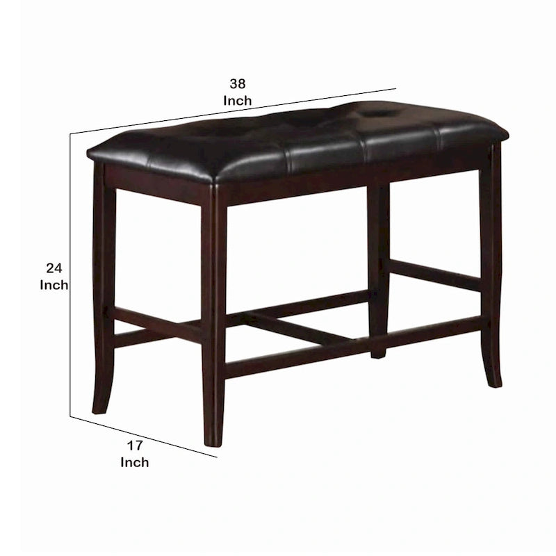 Banc haut en bois d'hévéa avec revêtement capitonné marron