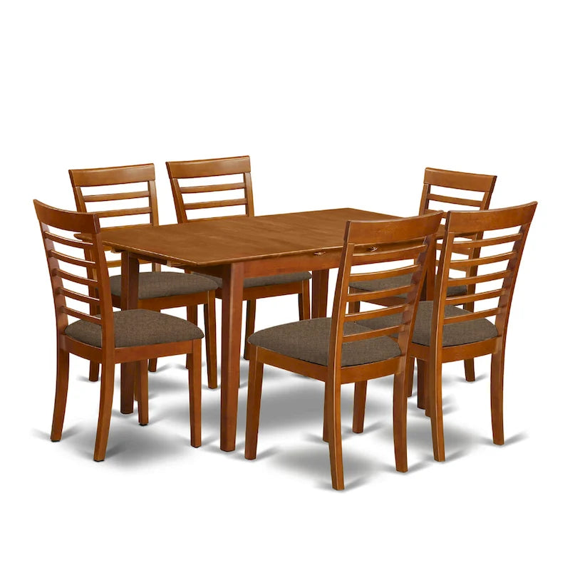 Ensemble de salle à manger 7 pièces East West Furniture : une table rectangulaire et 6 chaises de cuisine, couleur marron selle (options d’assise disponibles).