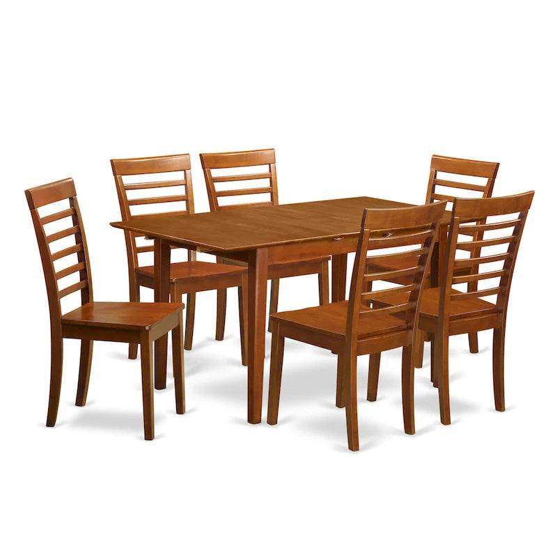 Ensemble de salle à manger 7 pièces East West Furniture : une table rectangulaire et 6 chaises de cuisine, couleur marron selle (options d’assise disponibles).