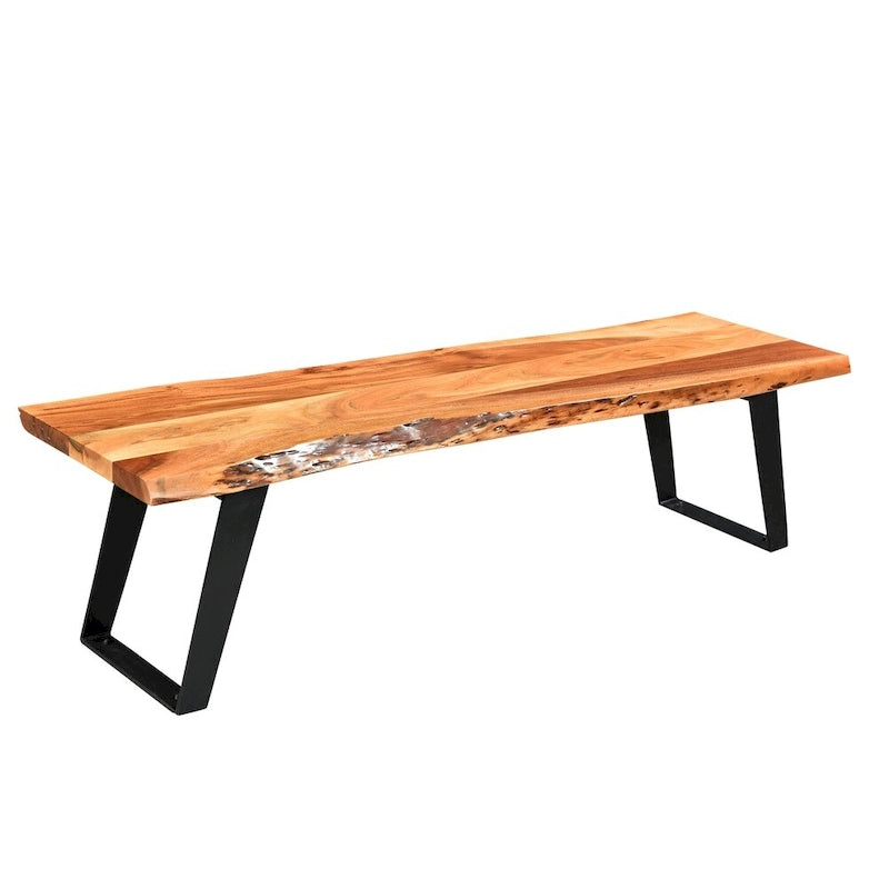 Banc Timbergirl en bois d'acacia à bords naturels, fabriqué à la main en Inde