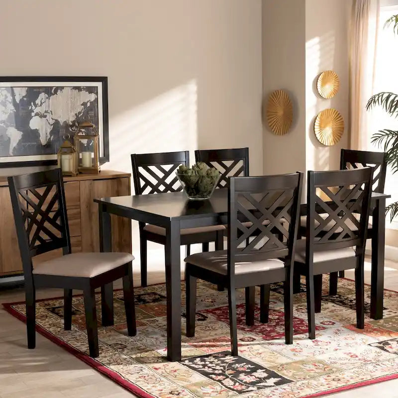 Ensemble de salle à manger 7 pièces en bois rembourré Caron, style moderne et contemporain