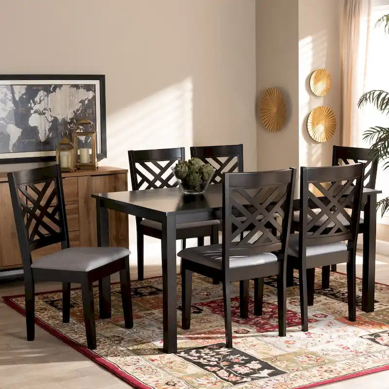 Ensemble de salle à manger 7 pièces en bois rembourré Caron, style moderne et contemporain