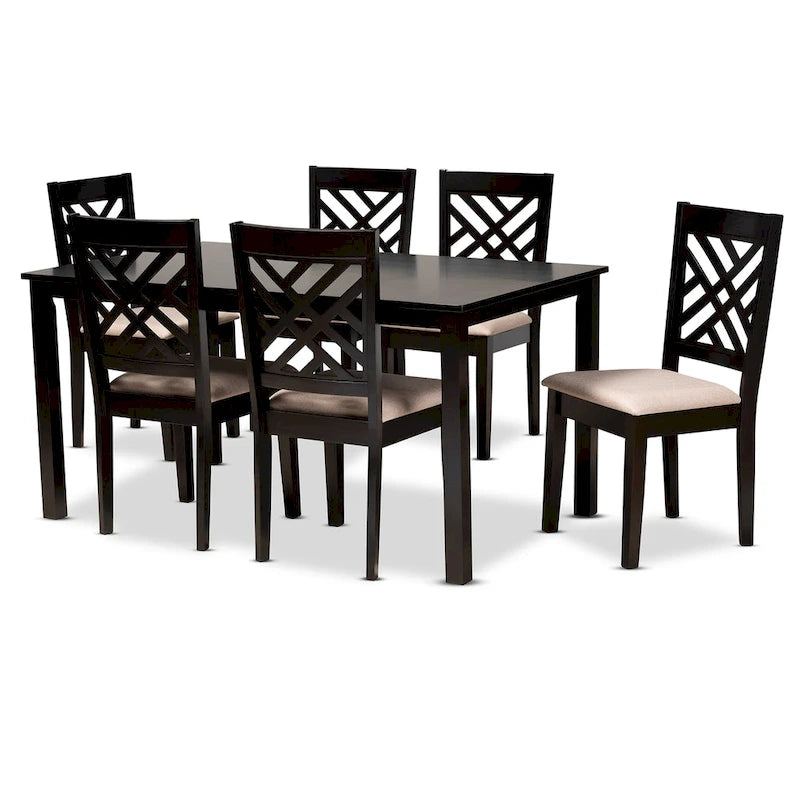 Ensemble de salle à manger 7 pièces en bois rembourré Caron, style moderne et contemporain