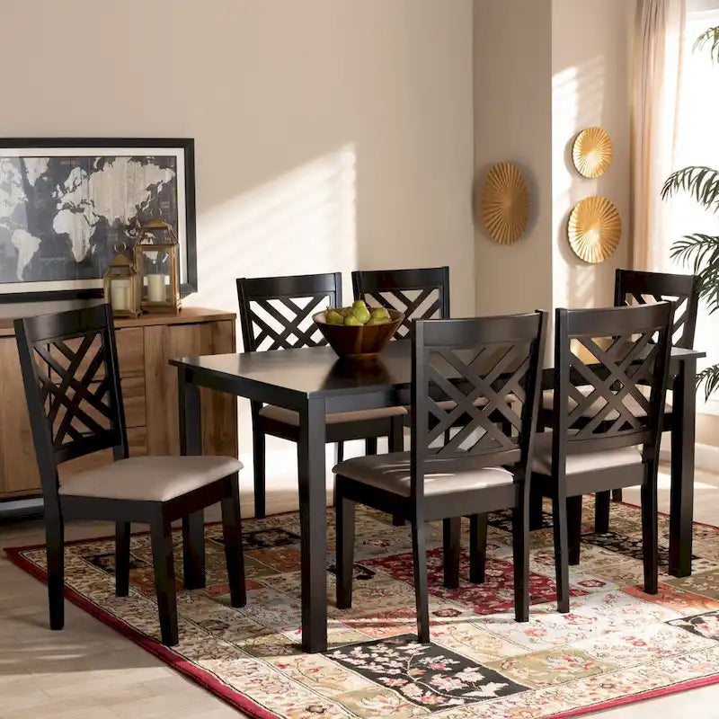 Ensemble de salle à manger 7 pièces en bois rembourré Caron, style moderne et contemporain