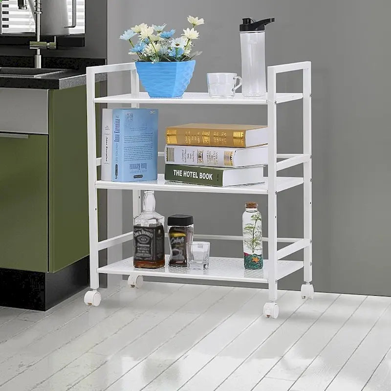 Étagère multifonctionnelle à 3 niveaux, chariot de rangement roulant pour cuisine et salle de bain.