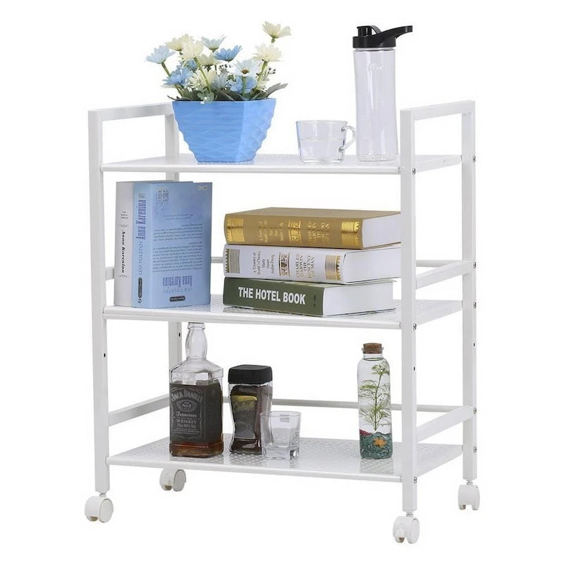 Étagère multifonctionnelle à 3 niveaux, chariot de rangement roulant pour cuisine et salle de bain.