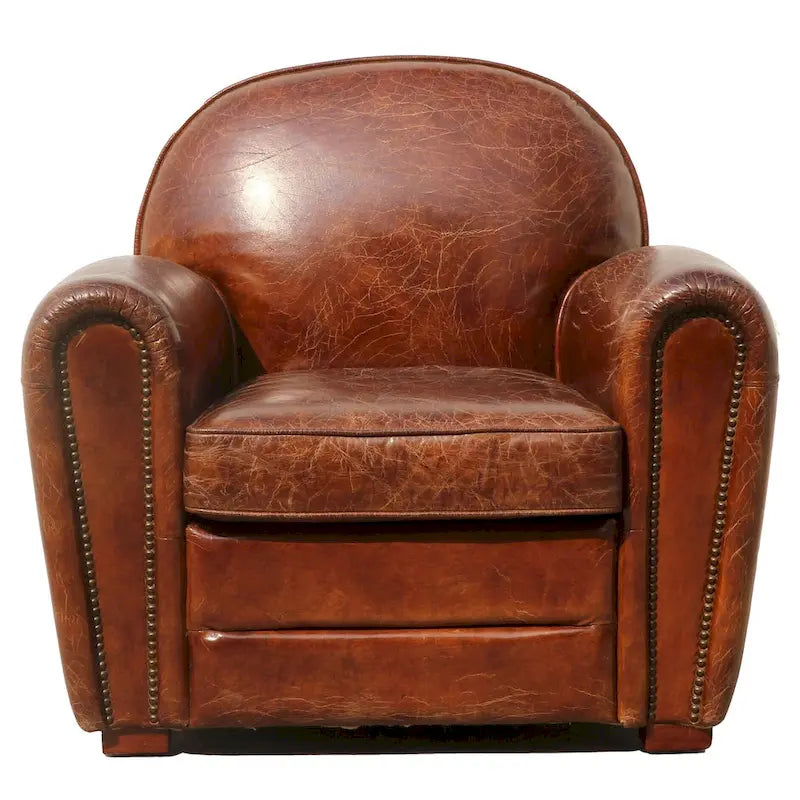 Fauteuil club Paris en cuir véritable marron, Pasargad Home