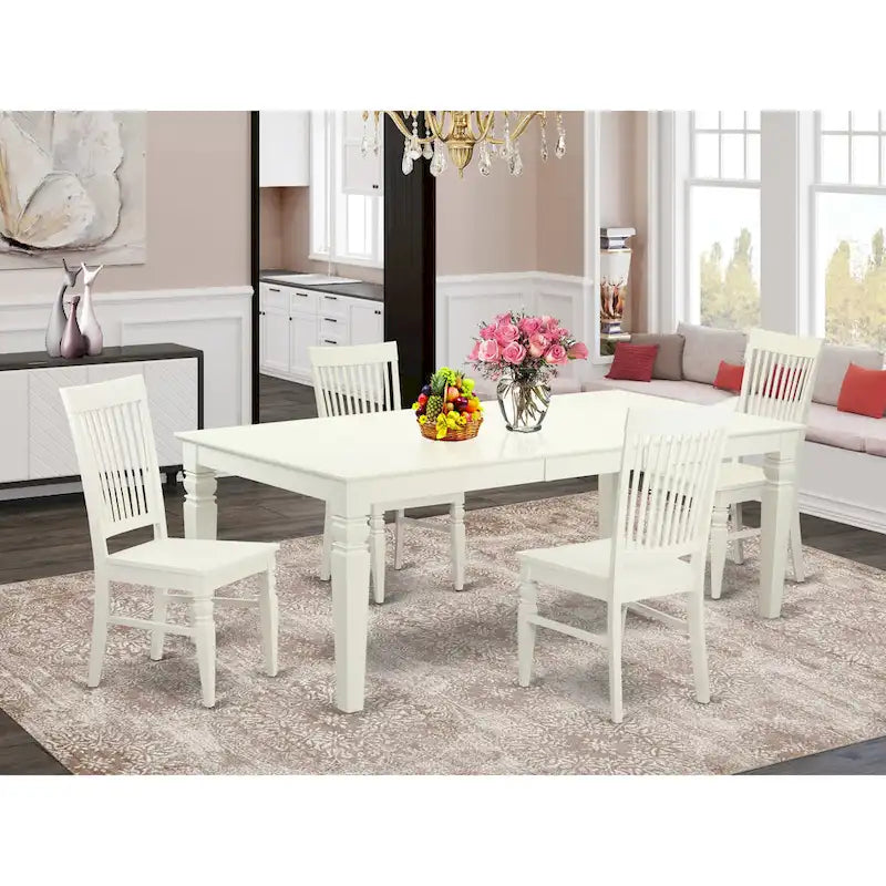 Table de salle à manger East West Furniture SE - Table rectangulaire et chaises à assise en bois, blanc lin (options de pièces disponibles)