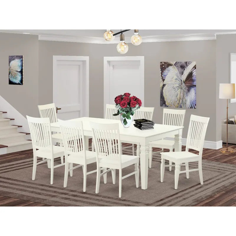 Table de salle à manger East West Furniture SE - Table rectangulaire et chaises à assise en bois, blanc lin (options de pièces disponibles)