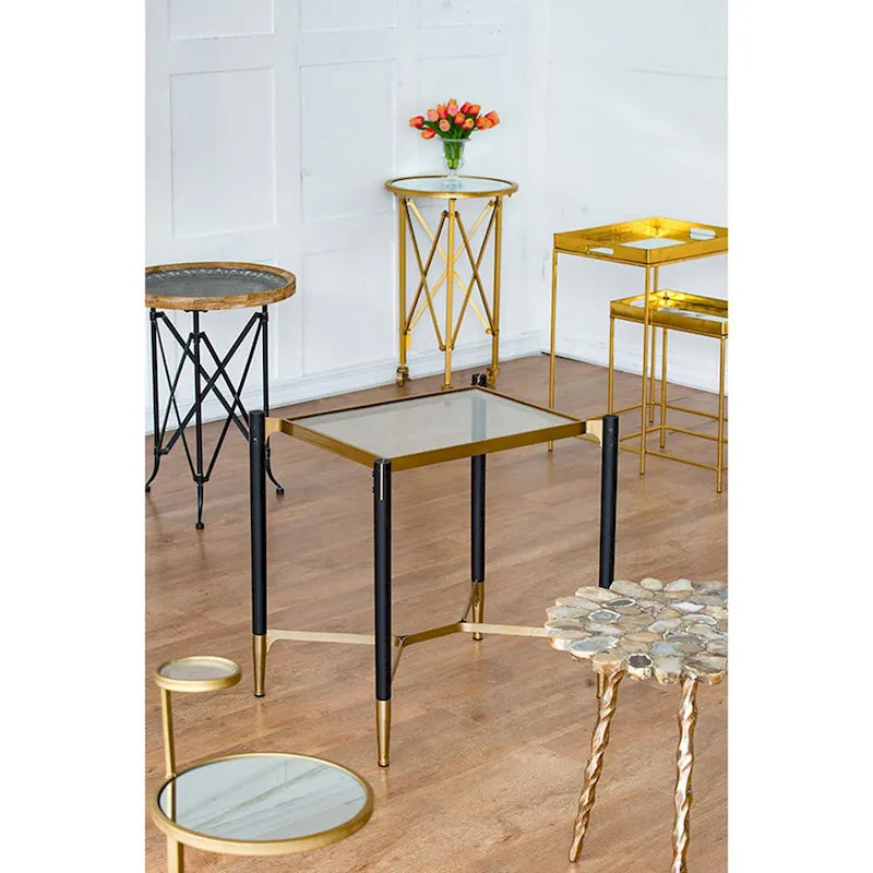 Table d'appoint rectangulaire A&amp;B Home Park View, noir mat et or