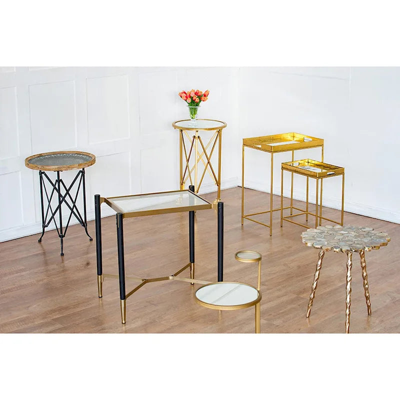 Table d'appoint rectangulaire A&amp;B Home Park View, noir mat et or