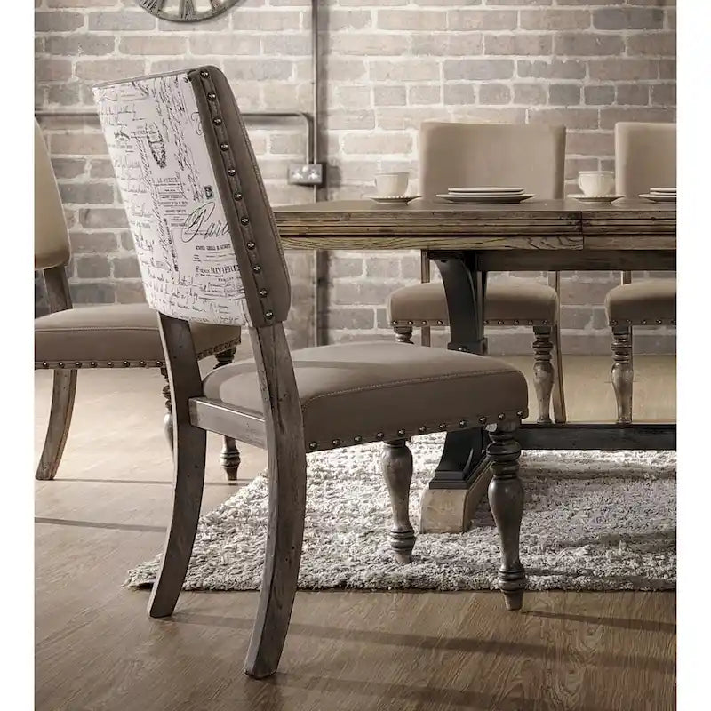Ensemble de salle à manger 7 pièces Roundhill Furniture Birmingham Driftwood (table et chaises à tête cloutée).