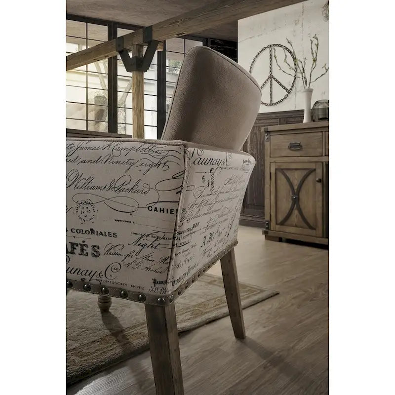 Ensemble de salle à manger 7 pièces Roundhill Furniture Birmingham Driftwood (table et chaises à tête cloutée).