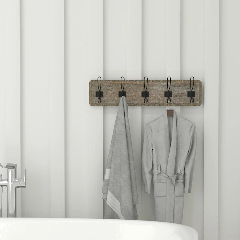 Étagère murale de rangement avec étagère supérieure et crochets de rangement