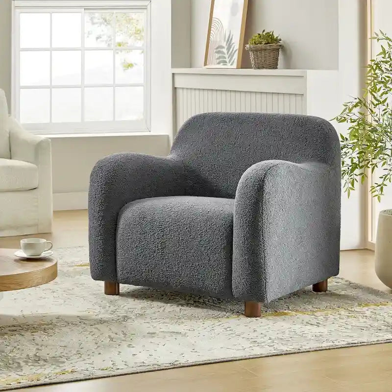 Fauteuil d'appoint Wayne 35 à revêtement bouclé et pieds en bois massif par HULALA HOME