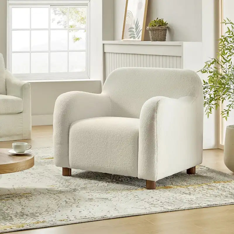 Fauteuil d'appoint Wayne 35 à revêtement bouclé et pieds en bois massif par HULALA HOME