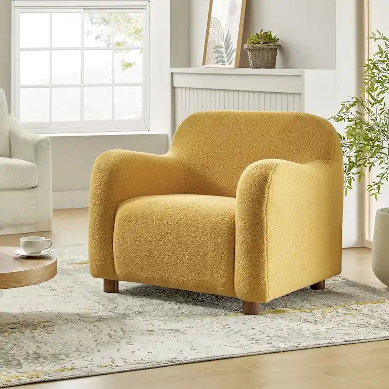 Fauteuil d'appoint Wayne 35 à revêtement bouclé et pieds en bois massif par HULALA HOME