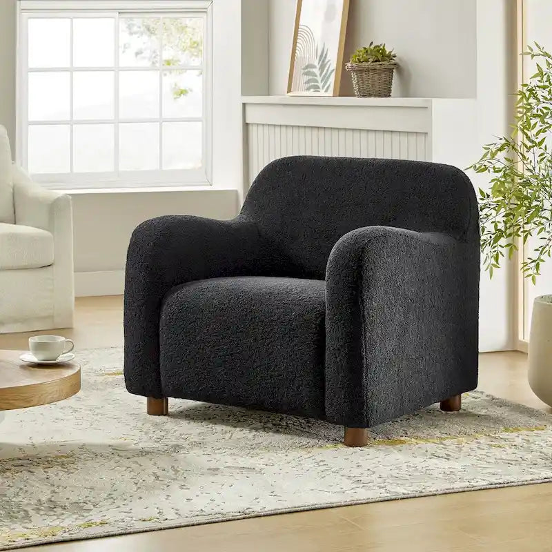 Fauteuil d'appoint Wayne 35 à revêtement bouclé et pieds en bois massif par HULALA HOME