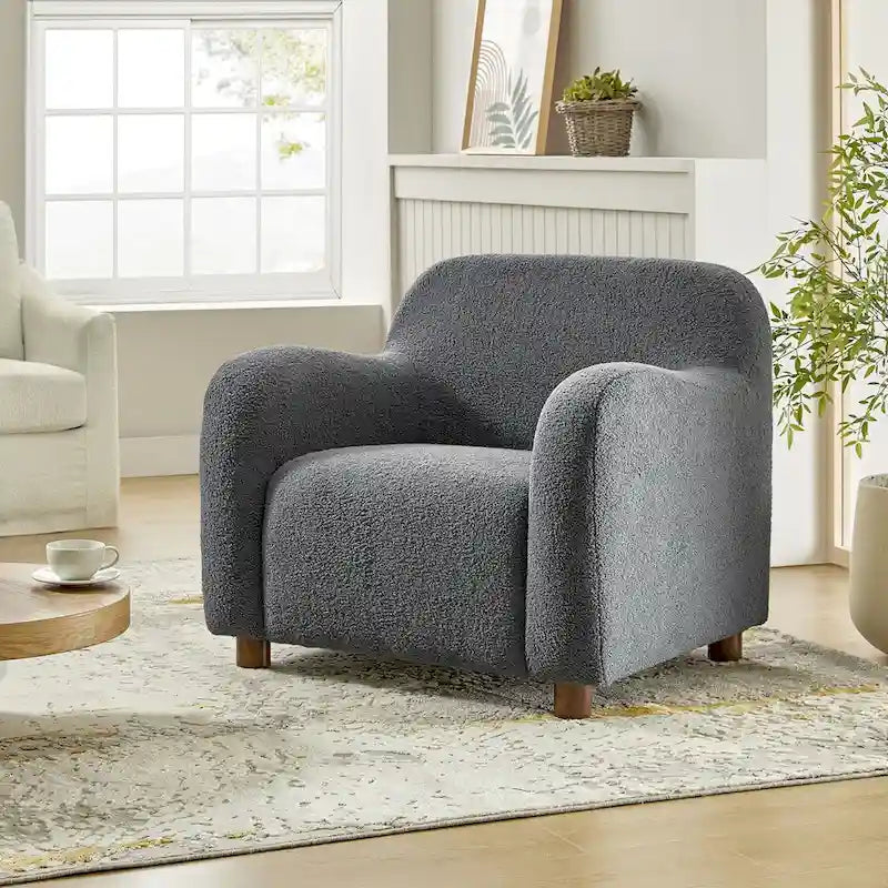 Fauteuil d'appoint Wayne 35 à revêtement bouclé et pieds en bois massif par HULALA HOME