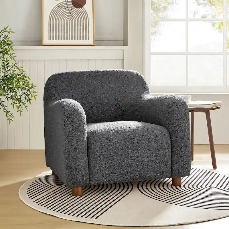 Fauteuil d'appoint Wayne 35 à revêtement bouclé et pieds en bois massif par HULALA HOME