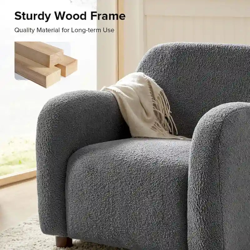 Fauteuil d'appoint Wayne 35 à revêtement bouclé et pieds en bois massif par HULALA HOME