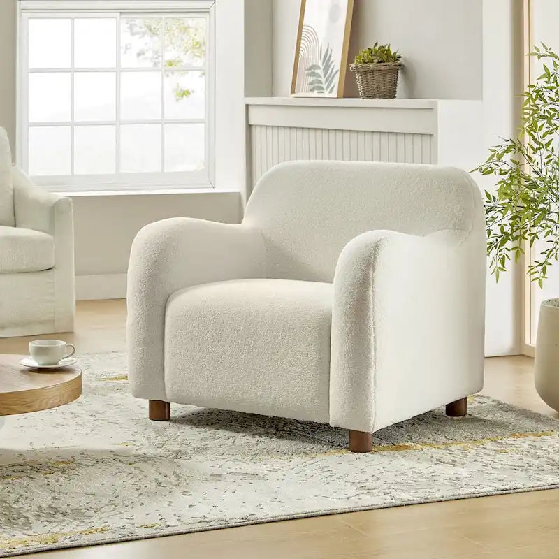 Fauteuil d'appoint Wayne 35 à revêtement bouclé et pieds en bois massif par HULALA HOME