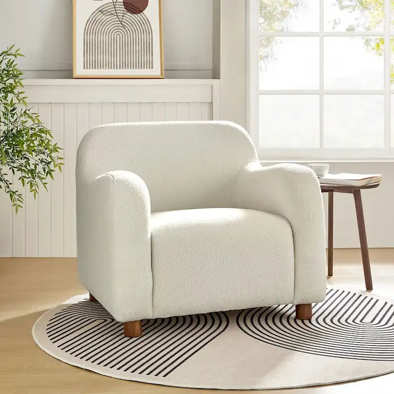 Fauteuil d'appoint Wayne 35 à revêtement bouclé et pieds en bois massif par HULALA HOME