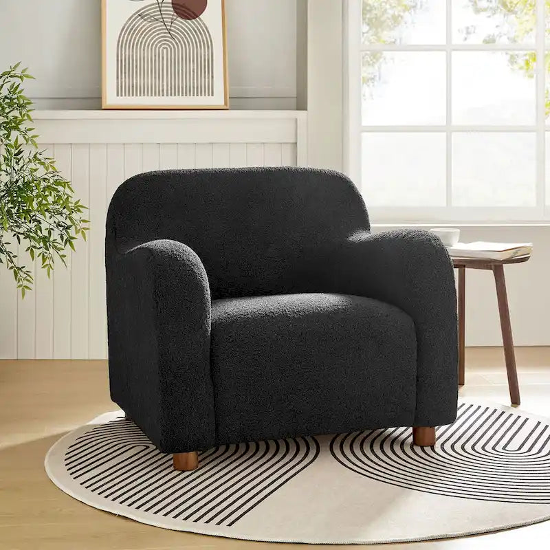 Fauteuil d'appoint Wayne 35 à revêtement bouclé et pieds en bois massif par HULALA HOME