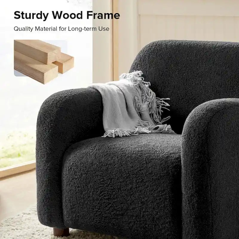 Fauteuil d'appoint Wayne 35 à revêtement bouclé et pieds en bois massif par HULALA HOME