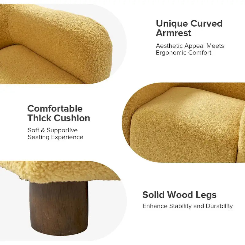 Fauteuil d'appoint Wayne 35 à revêtement bouclé et pieds en bois massif par HULALA HOME