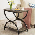 Table d'appoint rectangulaire de 58 cm (23 pouces) à deux niveaux avec une élégante structure en métal, idéale comme table de chevet ou table d'appoint près d'un canapé.