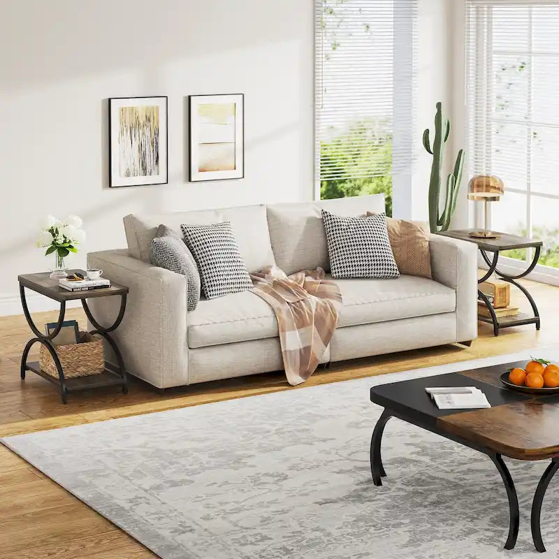 Table d'appoint rectangulaire de 58 cm (23 pouces) à deux niveaux avec une élégante structure en métal, idéale comme table de chevet ou table d'appoint près d'un canapé.