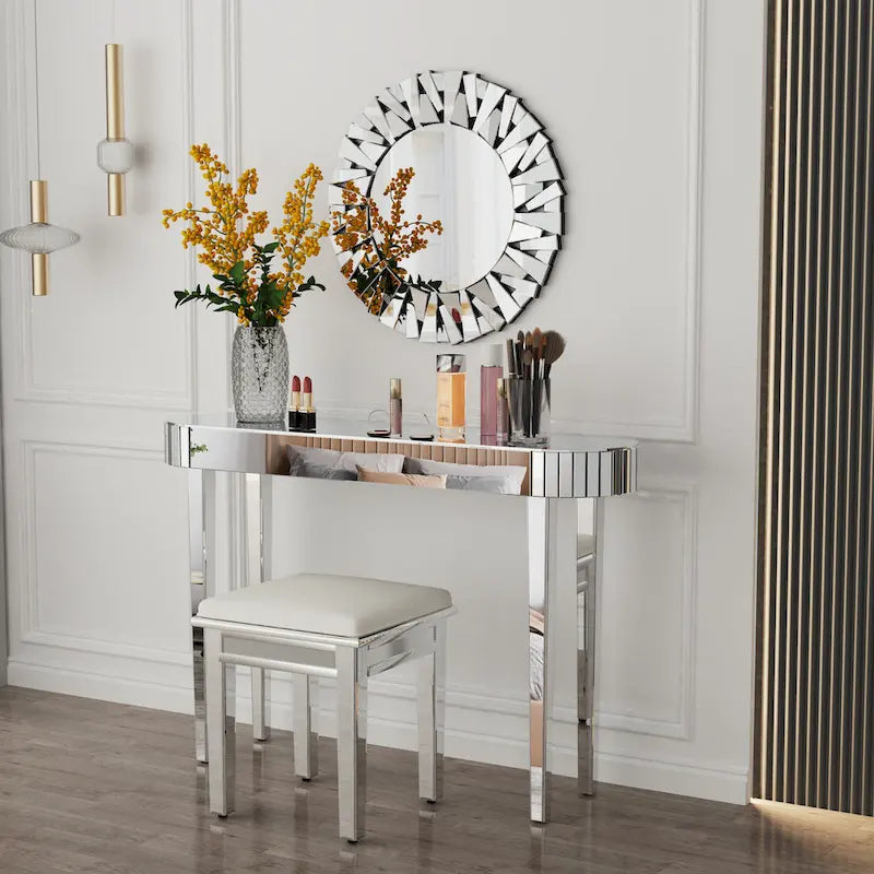 Console miroir, table d'entrée argentée - 120 x 32 x 80 cm