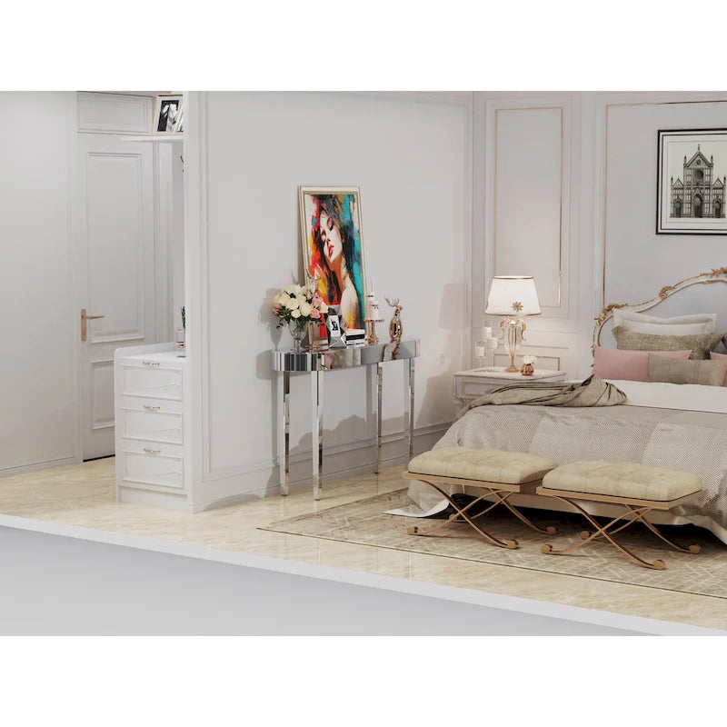 Console miroir, table d'entrée argentée - 120 x 32 x 80 cm
