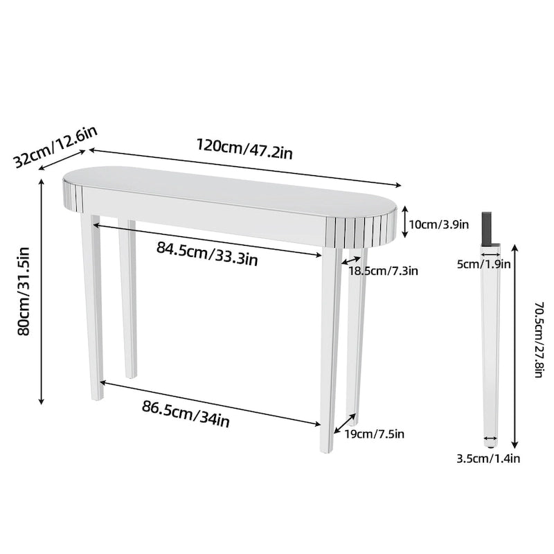 Console miroir, table d'entrée argentée - 120 x 32 x 80 cm