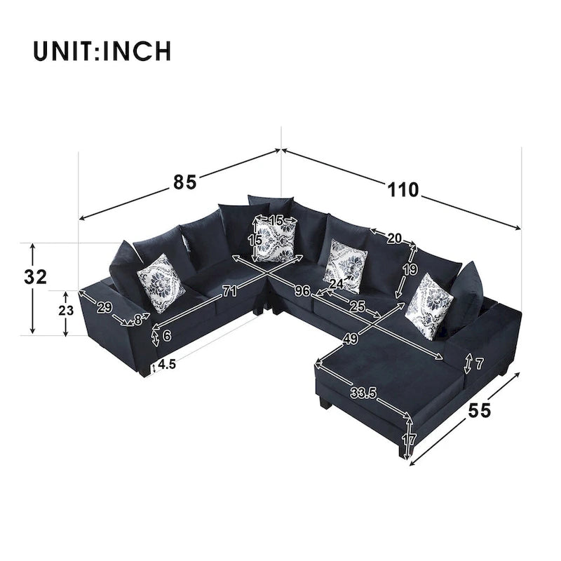 Canapé d'angle moderne en forme de U Merax avec de nombreux coussins inclus