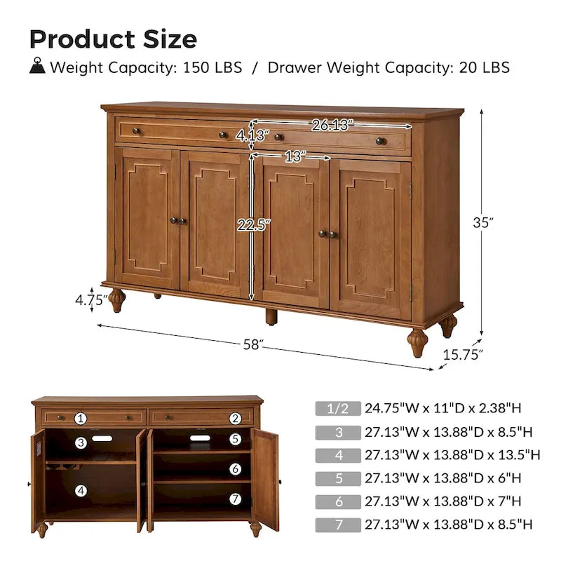 Buffet Ruby 58 traditionnel à 2 tiroirs et étagères réglables par HULALA HOME