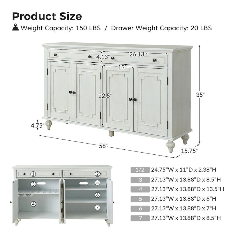 Buffet Ruby 58 traditionnel à 2 tiroirs et étagères réglables par HULALA HOME