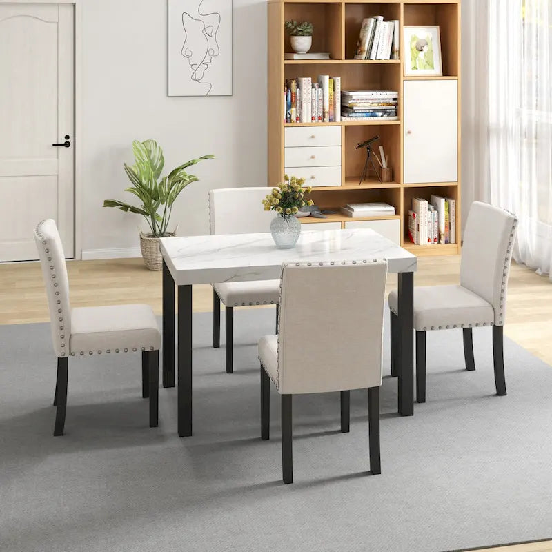 Ensemble de salle à manger cinq pièces avec plateau de table imitation marbre