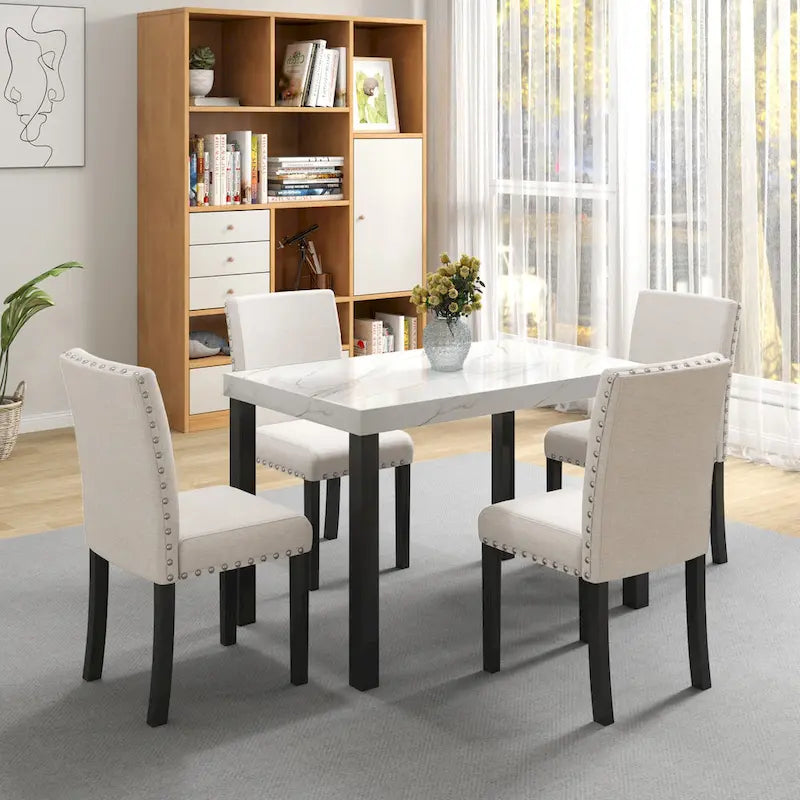 Ensemble de salle à manger cinq pièces avec plateau de table imitation marbre