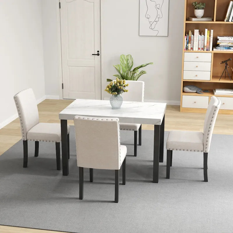 Ensemble de salle à manger cinq pièces avec plateau de table imitation marbre