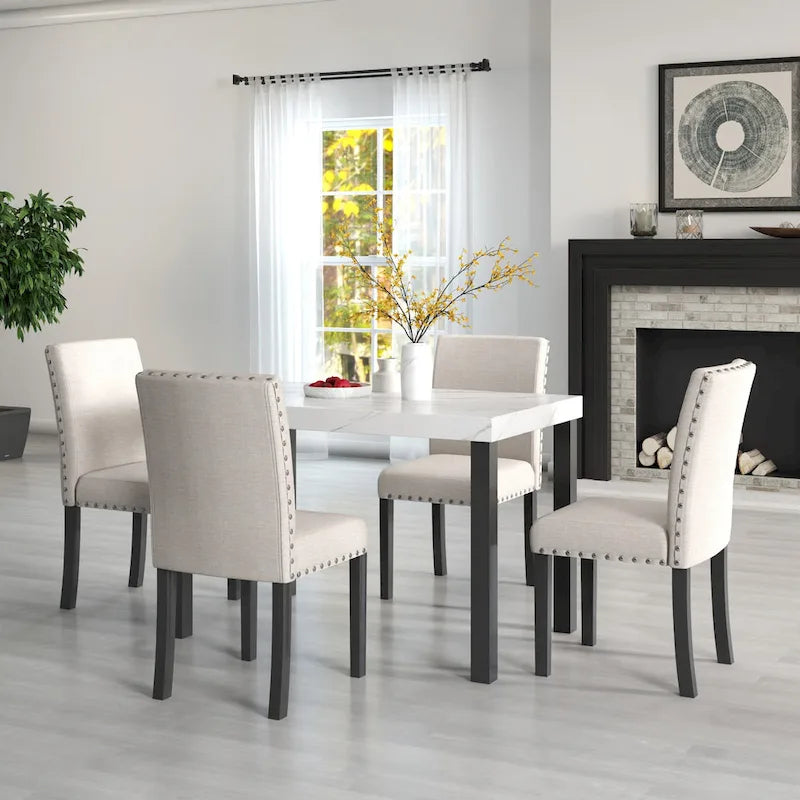 Ensemble de salle à manger cinq pièces avec plateau de table imitation marbre