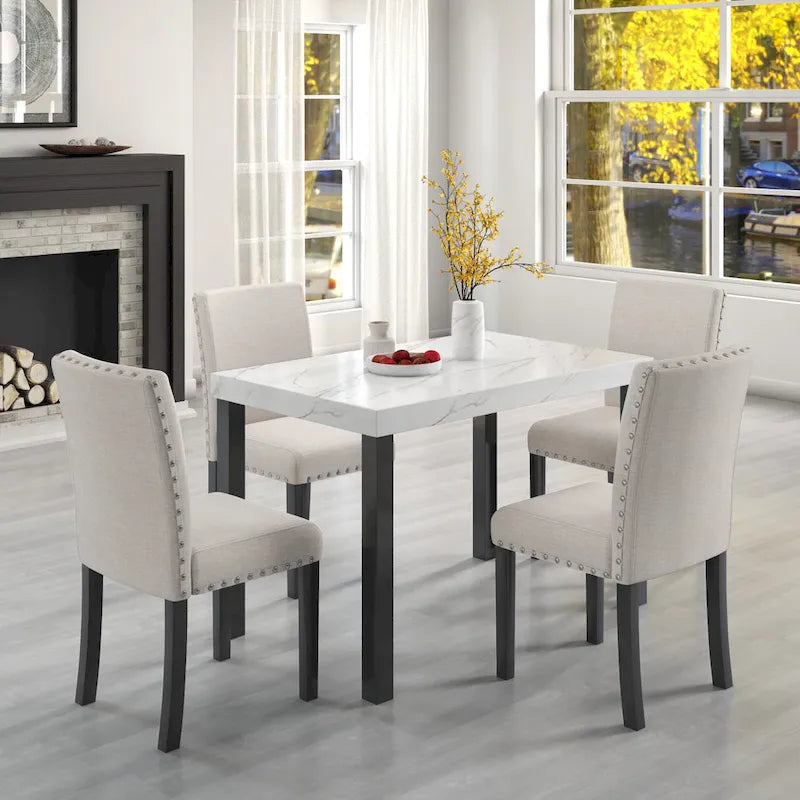 Ensemble de salle à manger cinq pièces avec plateau de table imitation marbre