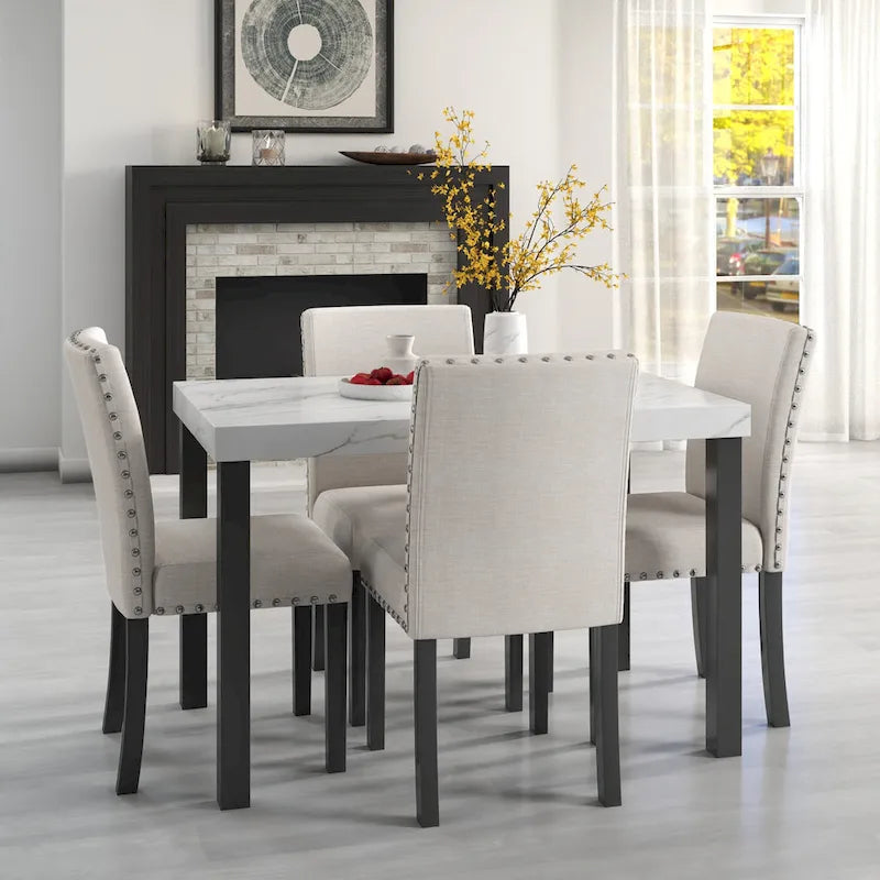 Ensemble de salle à manger cinq pièces avec plateau de table imitation marbre