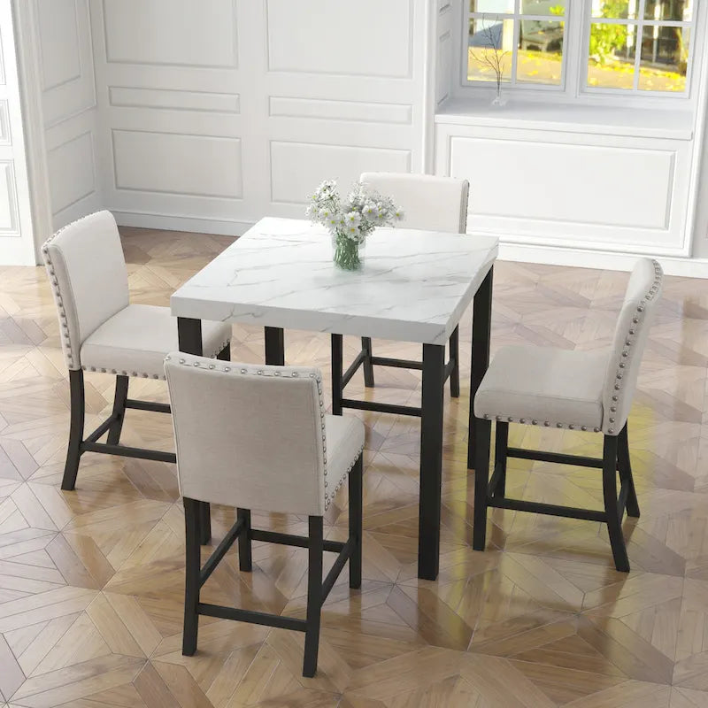 Ensemble de salle à manger cinq pièces avec plateau de table imitation marbre